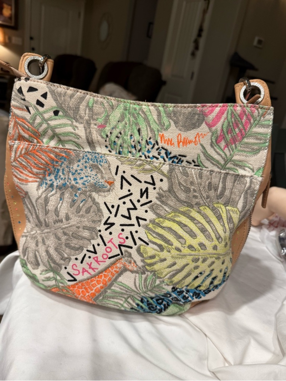 Sakroots Multicolor Leaf Canvas Crossbody Bag